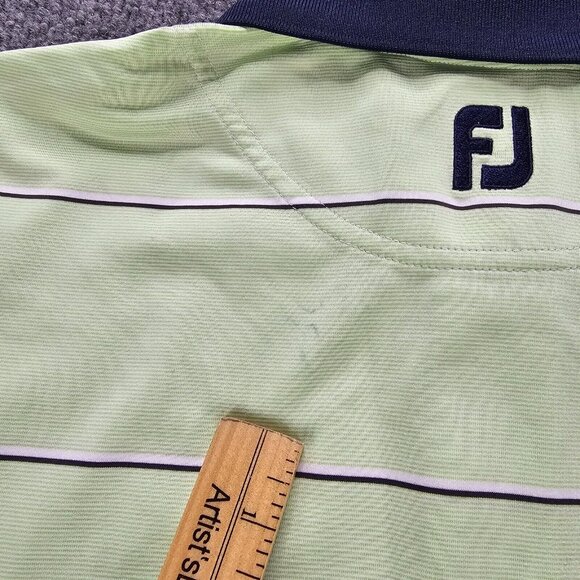 Footjoy Polo Shirt Mens Large Green Striped Short Sleeve Golf Performance Casual - Picture 10 of 10